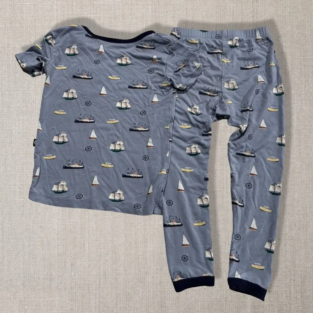 Kyte Baby Bamboo Pajama Set Boats Sailboats Blue 2T Toddler Two Piece